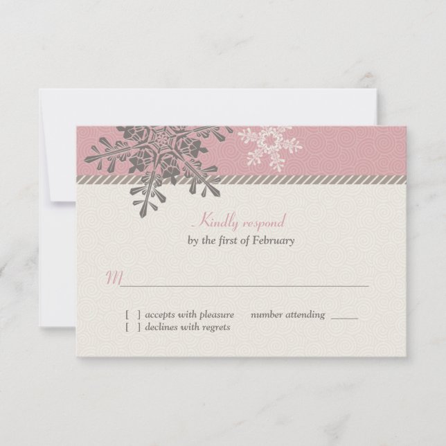 Pink Ivory Snowflake hiver Mariage Carte de répons (Devant)