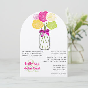 Pink Jaune Vert moderne Mason Jar Invitation Flora