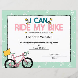 Pink Je peux courir mon certificat de jalon de vél