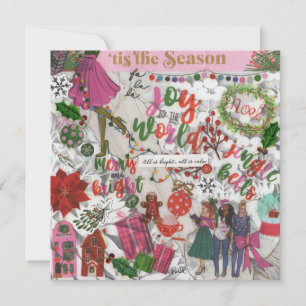 Pink Joy To The World Christmas Flat Greeting Card