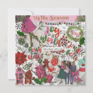 Pink Joy To The World Christmas Flat Greeting Card