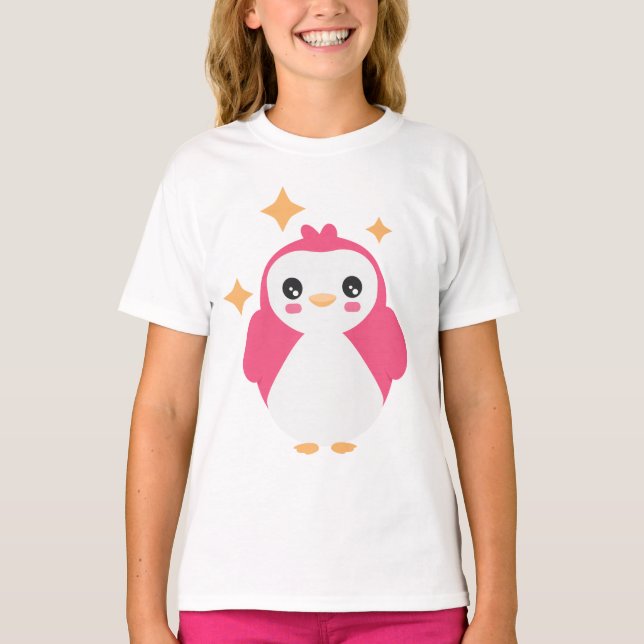 Pink Kawaii Penguin sur t-shirt pour filles (Devant)
