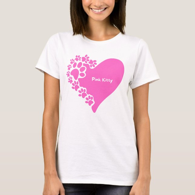 Pink Kitty paws heart t-shirt for cat lover women (Devant)