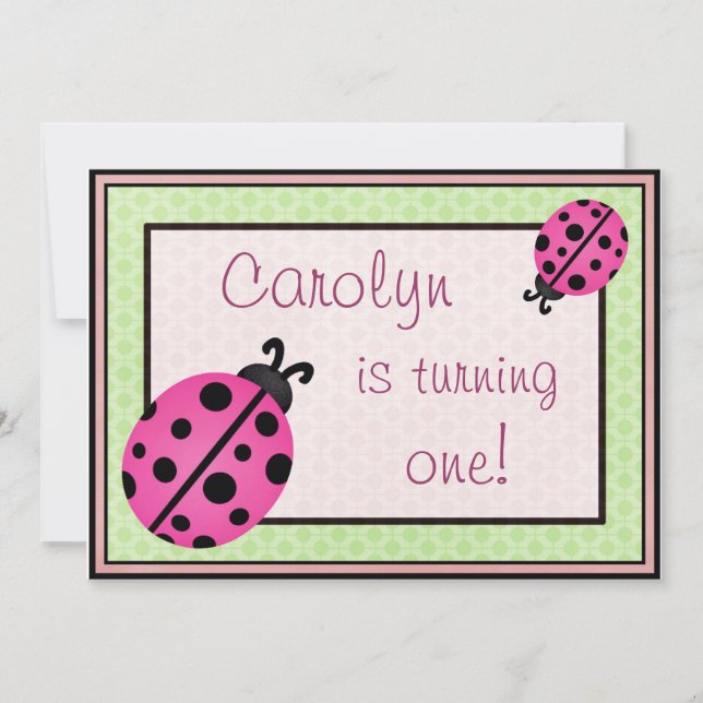 Pink Ladybug Baby Girl Birthday Party Invitation G (Devant)