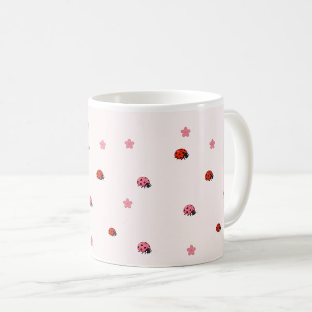 Pink Ladybug Garden Pattern Mug (Devant droit)