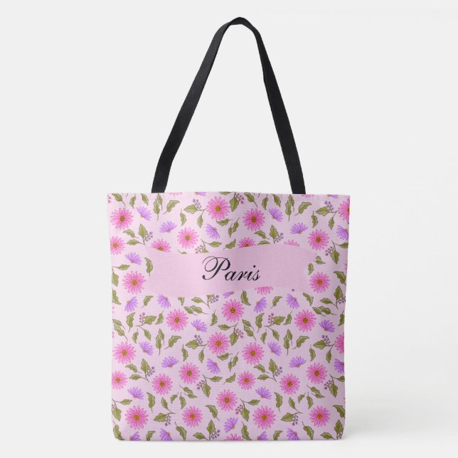Pink Lavender Lacy Daisy Tote Bag (Devant)