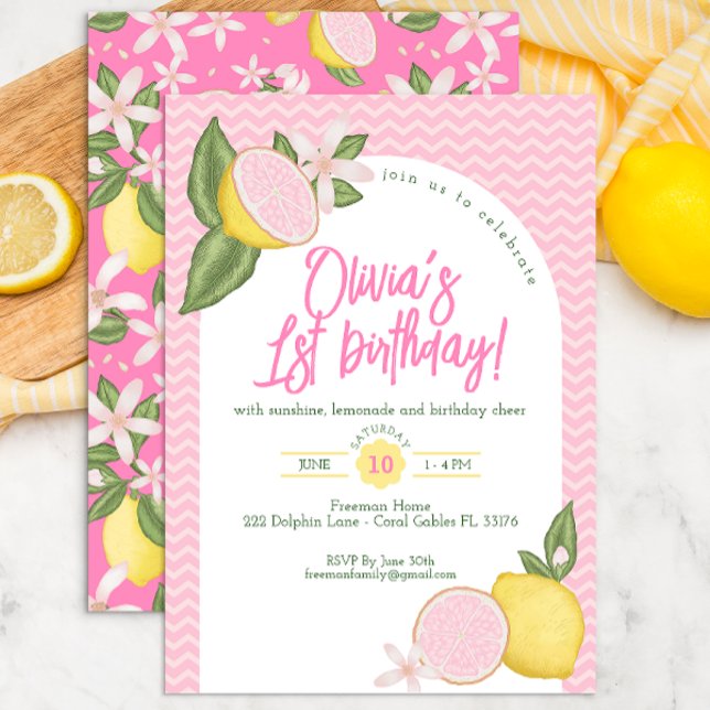 Pink Lemonade 1er anniversaire Invitation de fête (Créateur téléchargé)