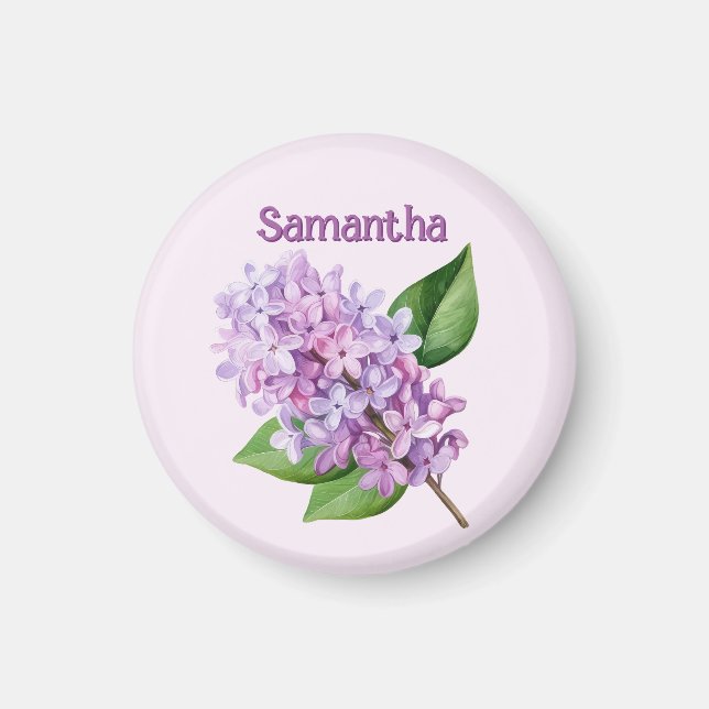 Pink Lilac Blossom Custom Name Magnet (Devant)