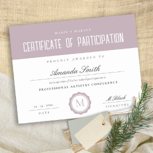Pink Lilac Certificat minimal de participation