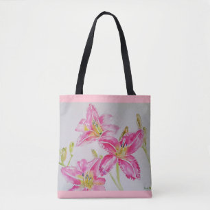 Pink Lilies Floral Aquarelle Sac fourre-tout