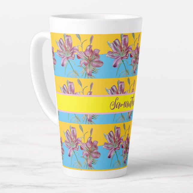 Pink Lily Aquarelle Peinture Filles Art Floral Mug (Angle gauche)