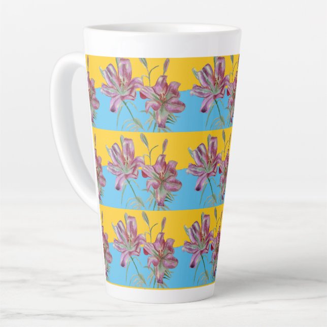 Pink Lily Aquarelle Peinture Filles Art Floral Mug (Angle gauche)