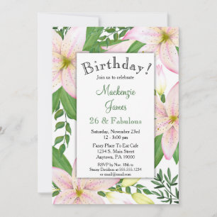 Pink Lily Floral Anniversaire Fête Invitation Dame