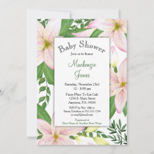 Pink Lily Floral Baby shower Invitation Filles