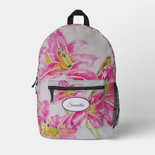Pink Lily Lys Watercolor Girls Sac à dos (Recto)