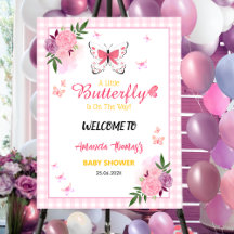 Pink Little Butterfly Baby Shower Welcome Sign
