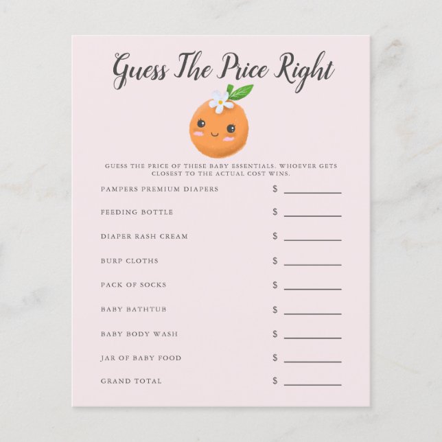 Pink Little Cutie Baby shower Devinez Le Prix (Devant)