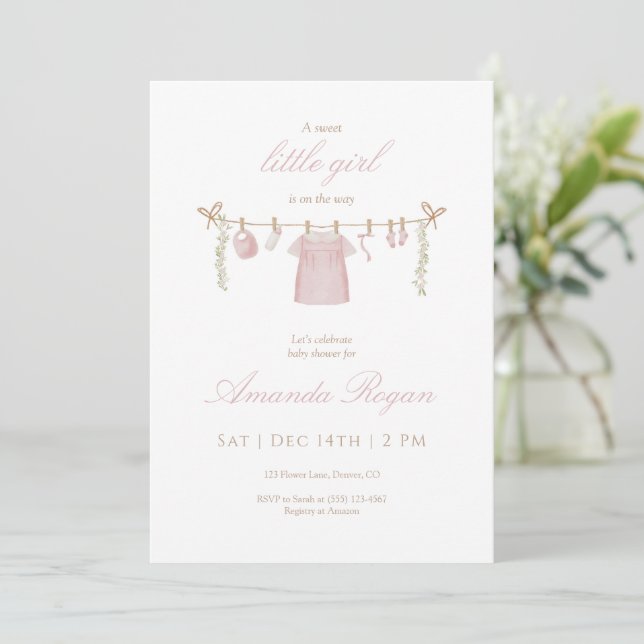 Pink Little Girl Baby Shower Invitation (Debout devant)
