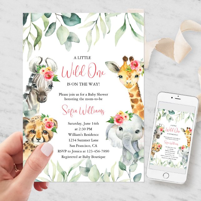 Pink Little Wild One Safari Baby shower Invitation (Créateur téléchargé)