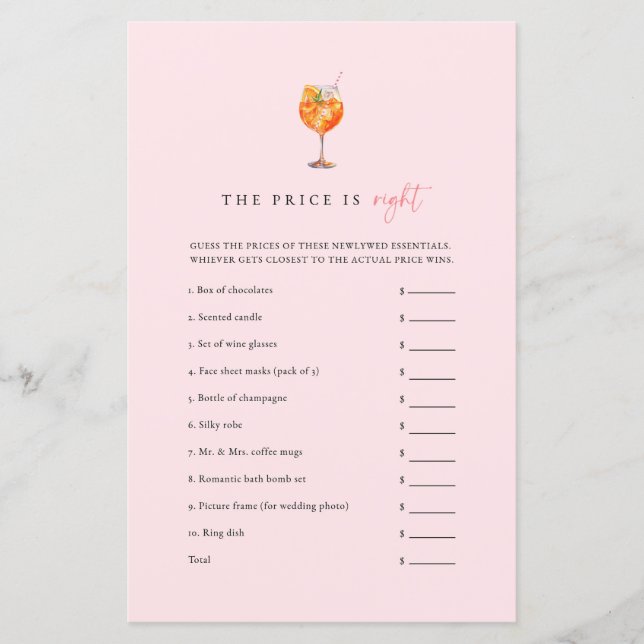 Pink Love at First Spritz The Price Is Right Game (Devant)