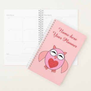 Pink Love Heart Owl Planner personnalisé