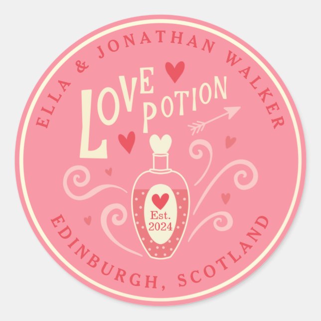 Pink Love Potion Mariage Favor Sticker (Devant)