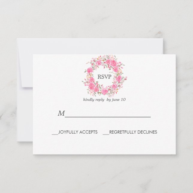 Pink Love | Réponse RSVP pour mariage aux roses (Devant)