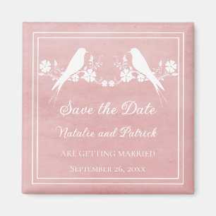 Pink Lovebird Floral Save the Date Magnet