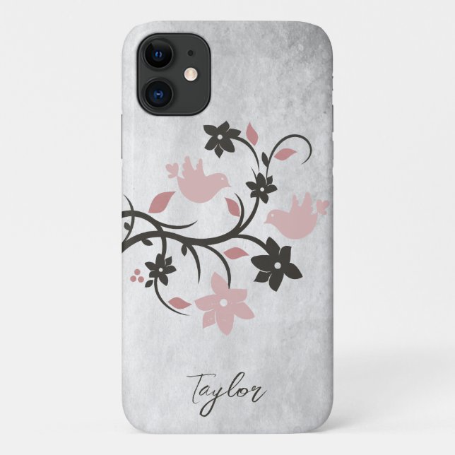 Pink Lovebirds Personnalisé Coque-Mate coque iphon (Dos)
