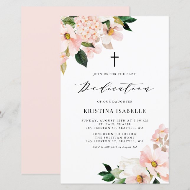 Pink Magnolia et Hydrangea Invitation de dédicace  (Devant / Derrière)