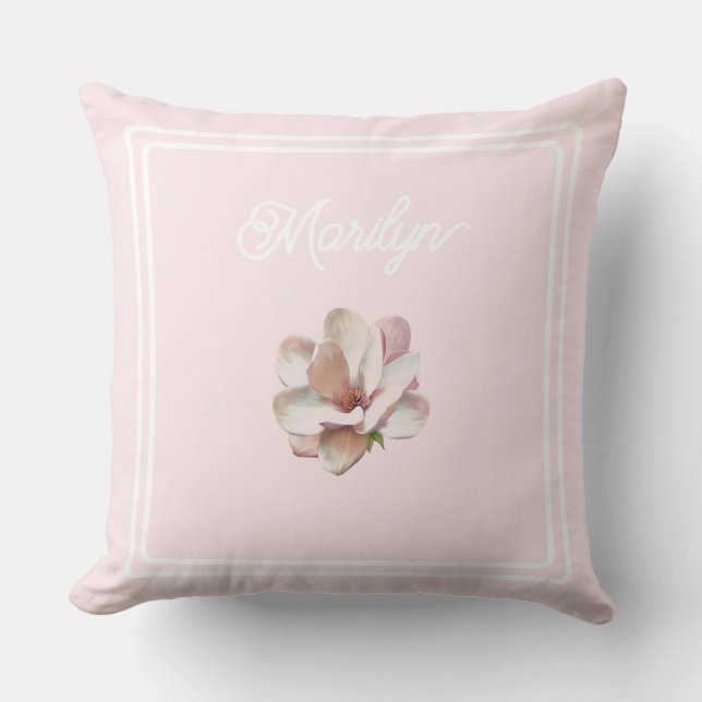 Pink magnolia monogrammed lance oreiller (Recto)