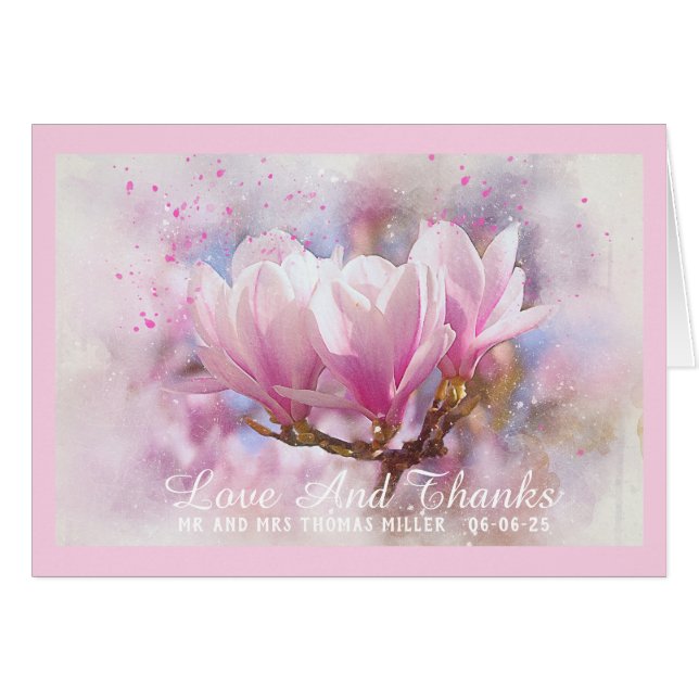 Pink Magnolias Mariage Merci Note (Devant Horizontal)