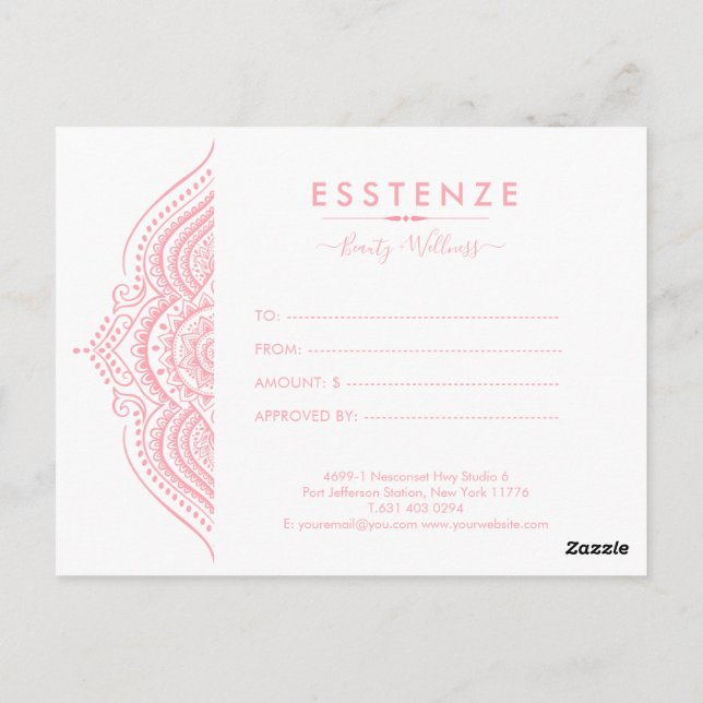 Pink Mandala Certificat cadeau Design Carte postal (Dos)