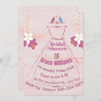 Pink Marble Bridal Gown Shower Invitation | Grace