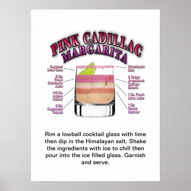 PINK MARGARITA Cocktail Recipe 18"x24" Art Poster (Devant)