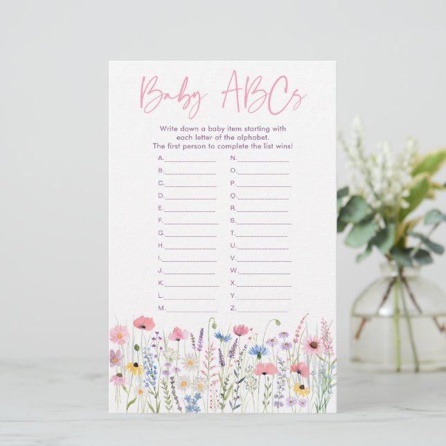 Pink Meadow Fleurs sauvages ABC Baby shower Jeu (Debout devant)