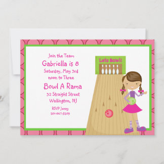 Pink, mignonne, Fille Bowling Party Invitation