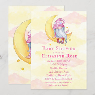 Pink mignonne Gnome Moon Nuage Baby Douche Invitat