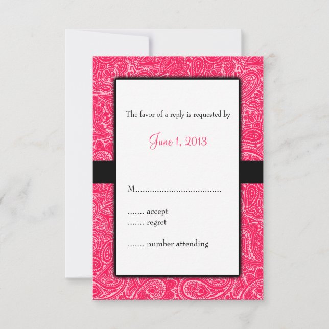 Pink Mini Paisley Faire-part de mariage RSVP (Devant)
