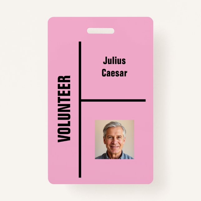 Pink Minimal Volunteer Event ID Badge (Devant)