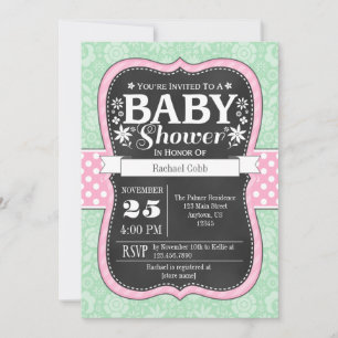 Pink Mint Chalkboard Floral Baby shower Invitation