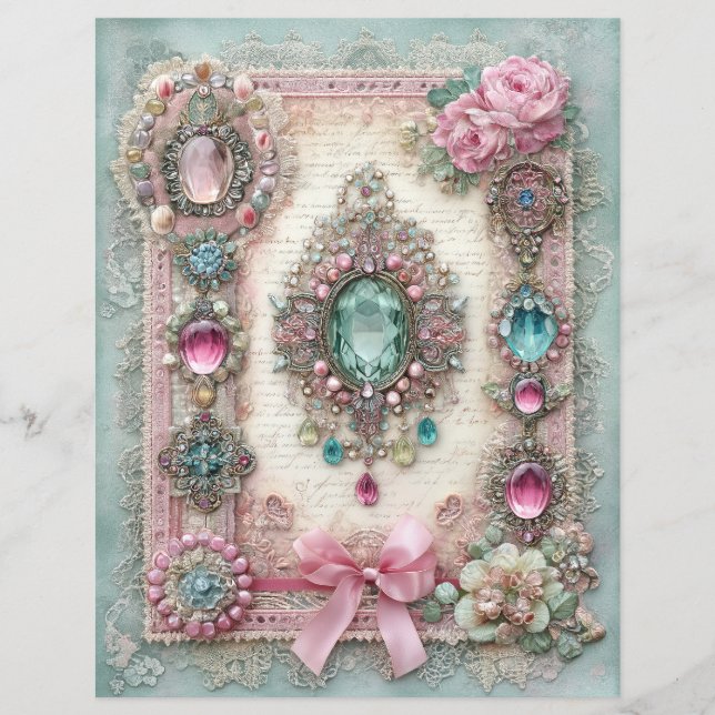 Pink Mint Vintage Junk Journal Scrapbook Paper (Devant)