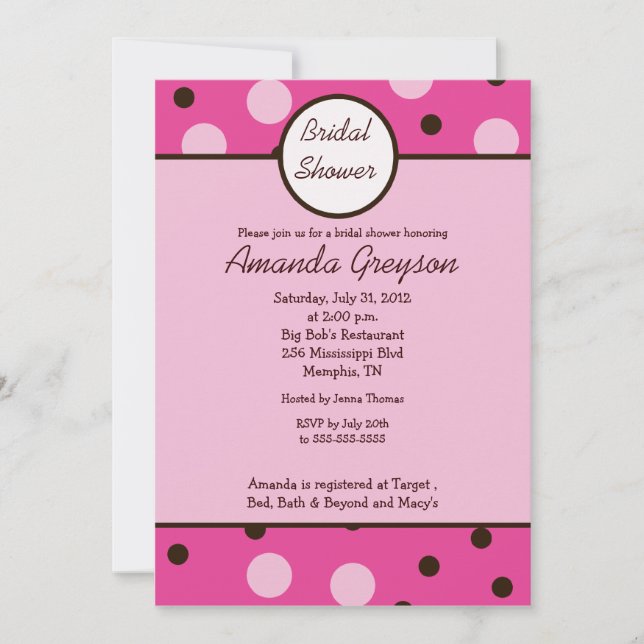 Pink Mod Dot 5x7 Invitation à la douche nuptiale (Devant)