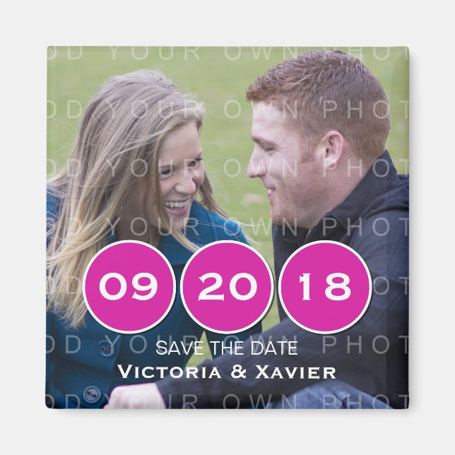 Pink Modern Circles Photo Save the Date Magnet (Devant)