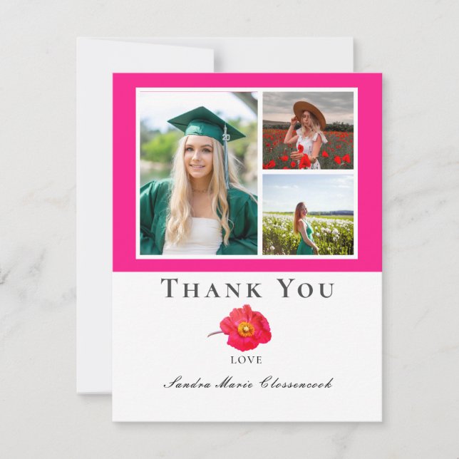 Pink Modern Floral Photo Collage Graduation Merci (Devant)