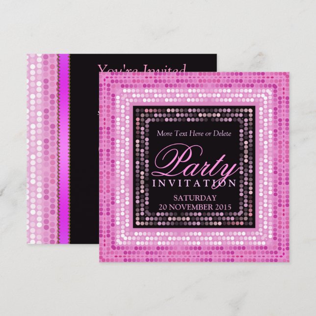 Pink Modern Lights Disco Dance Party Invitations (Devant / Derrière)