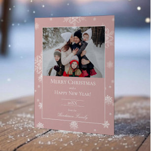 Pink Modern Snowflakes Plat Holiday Carte photo