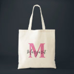 Pink Monogram Black Script Name Tote Bag<br><div class="desc">Pink Monogram Black Script Name Tote Bag. Can be given as gift to family and friends on their Birthday and Christmas.</div>