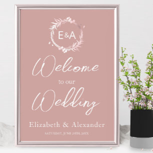 Pink Monogram Mariage Affiche de bienvenue Boar