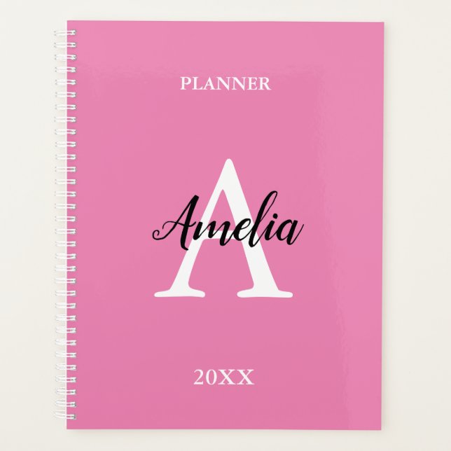 Pink Monogramme Script Inspiration Planner (Devant)